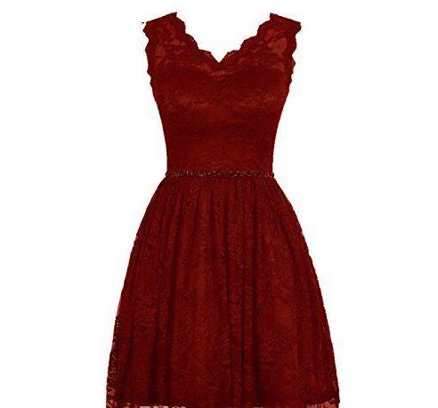 2018 Short Bridesmaids Dresses Gowns Burgundy Lace V-neck Real Photos A-line Corset Country Style Maid Of Honor Dress