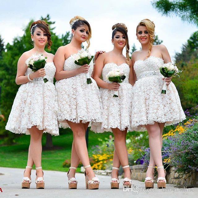 Customisable White Lace Knee Length Mismatched Bridesmaid Dresses On Customisable White Lace Knee Length Mismatched Bridesmaid Dresses