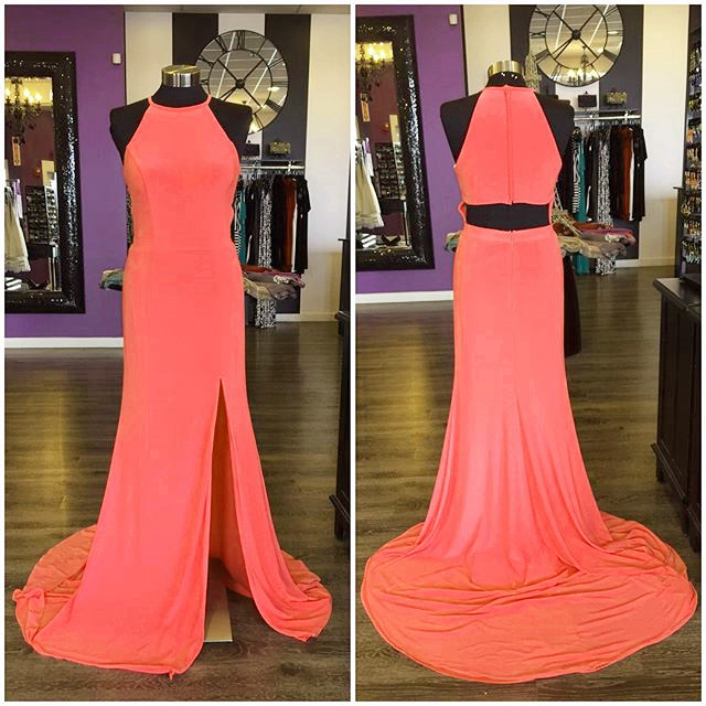Jersey Coral Pink Mermaid Prom Dresses 