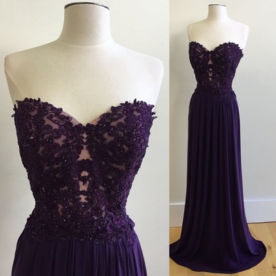 Charming Sweetheart Prom Dress, Appliques Beading Prom Dress, Long Chiffon Prom Dress