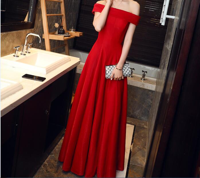 Elegant Prom Dress,strapless Evening Dress Prom Dresses, Red Satin Long Formal Dress Prom Gown