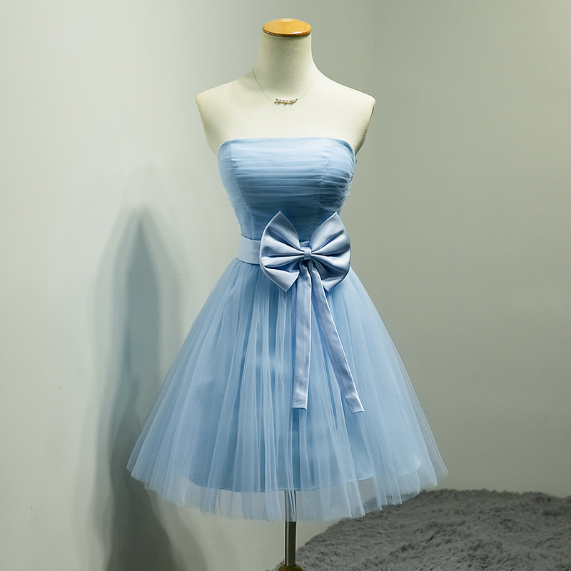 Blue Mini Short Prom Dress Cocktail Dress, A-line Strapless Party Dress Prom Dresses, Short Bridesmaid Dress
