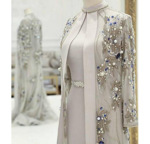 Gorgeous Beaded Mother Of The Bride Dresses With Long Sleeves Pearls Plus Size Wedding Guest Dress Crystals High Neck Evening Gowns