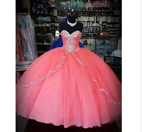 Vintage Coral Quinceanera Dresses Puffy Skirt Prom Dresses Ruffles Layers Tulle Sweetheart Sweet 16 Dress Party Ball Gowns