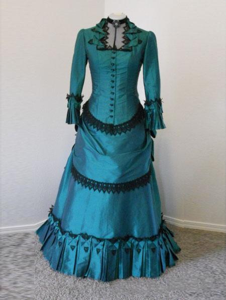 Custom Made Actual Image Turquoise Black Gothic Wedding Dresses With Long Sleeves Lolita Victorian Girl Party Dress Bridal Gowns Plus Size