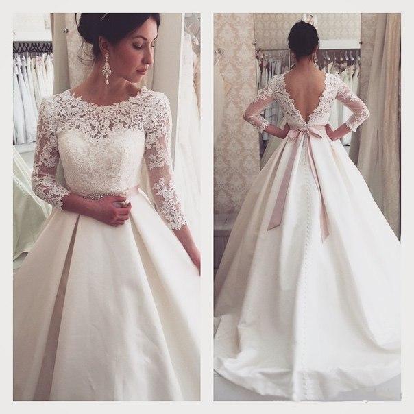 Modest Fall Winter Lace Sleeves Princess Wedding Dresses Backless