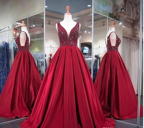 Burgundy Ball Gowns Prom Dresses For Pageant Women Wear 2018 Sexy V Neck Real Photos Special Occasion Formal Party Gowns With Stones