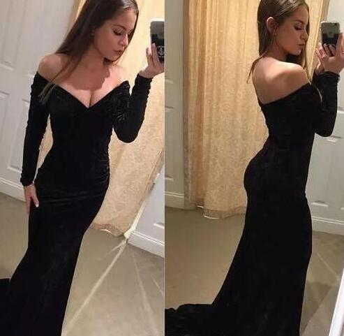 2018 Simple Elegant Deep V Neck Off Shoulders Mermaid Prom Dresses