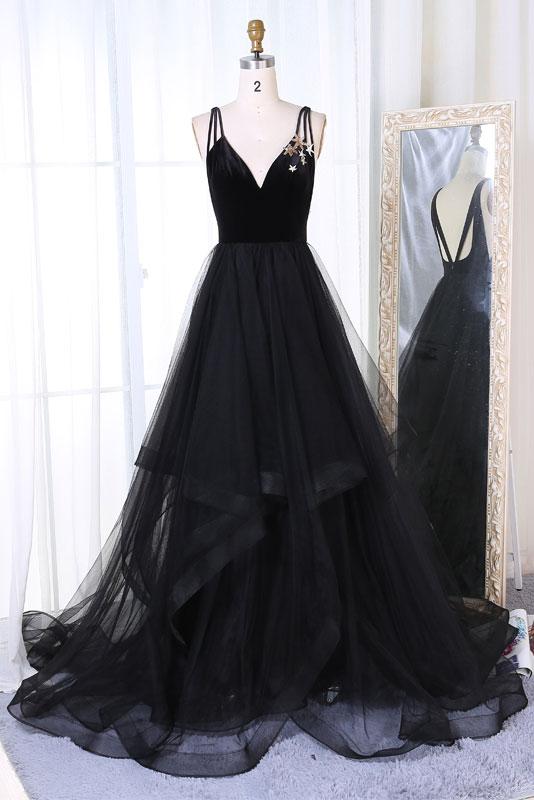 black tulle prom dress