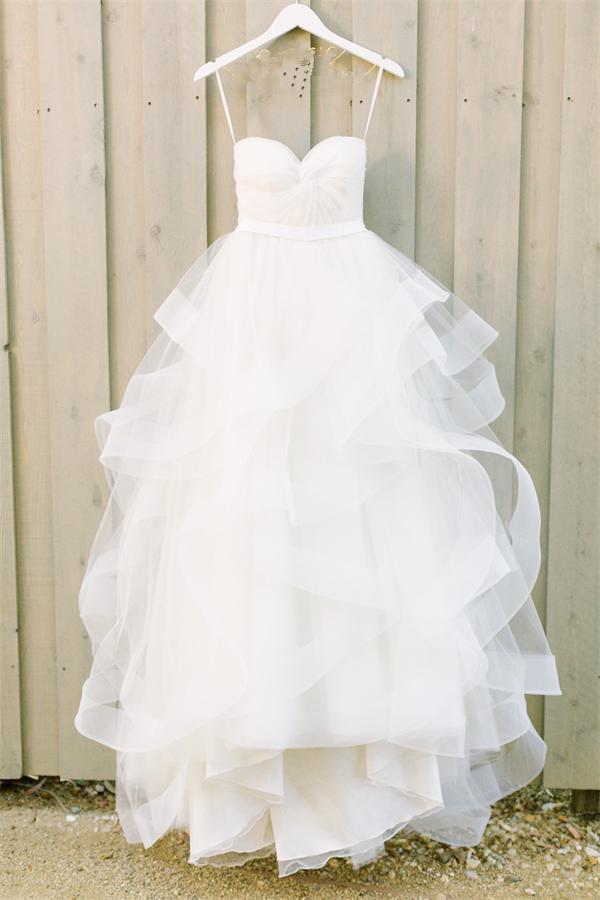 Simple Strapless White Tulle Long Princess Beach Wedding Dresses