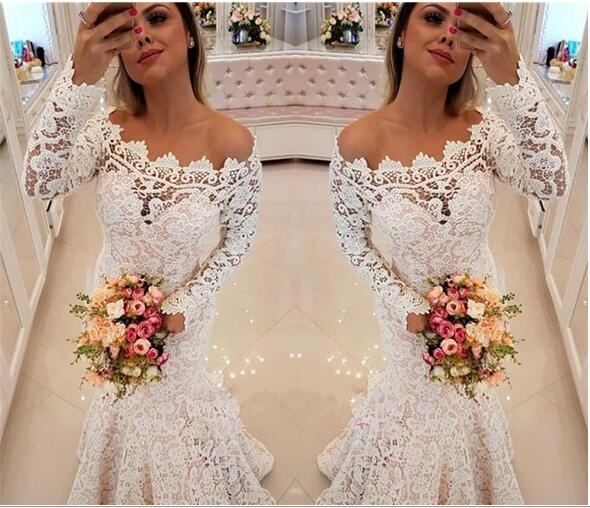 2018 Ivory Country Style Wedding Dress With Full Lace Off Shoulder