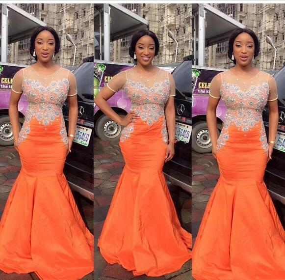 orange mermaid prom dress