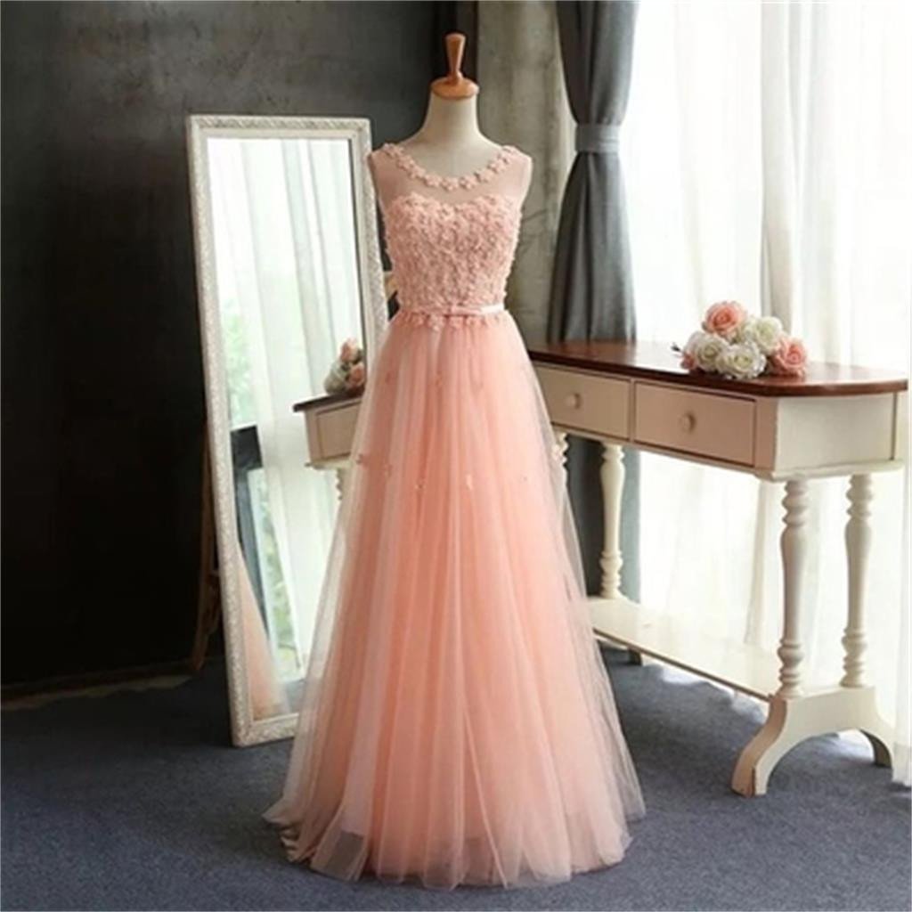 Scoop Prom Dresses,tulle Prom Dress,pretty Prom Dress,popular Prom Dress,a-line Evening Dress ,custom Pink Dresses,long Prom Dress