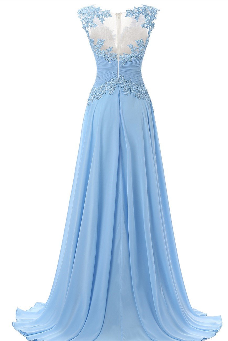 Fashion A-line Prom Dress,Scoop Sweep Train Chiffon Sleeveless Light ...
