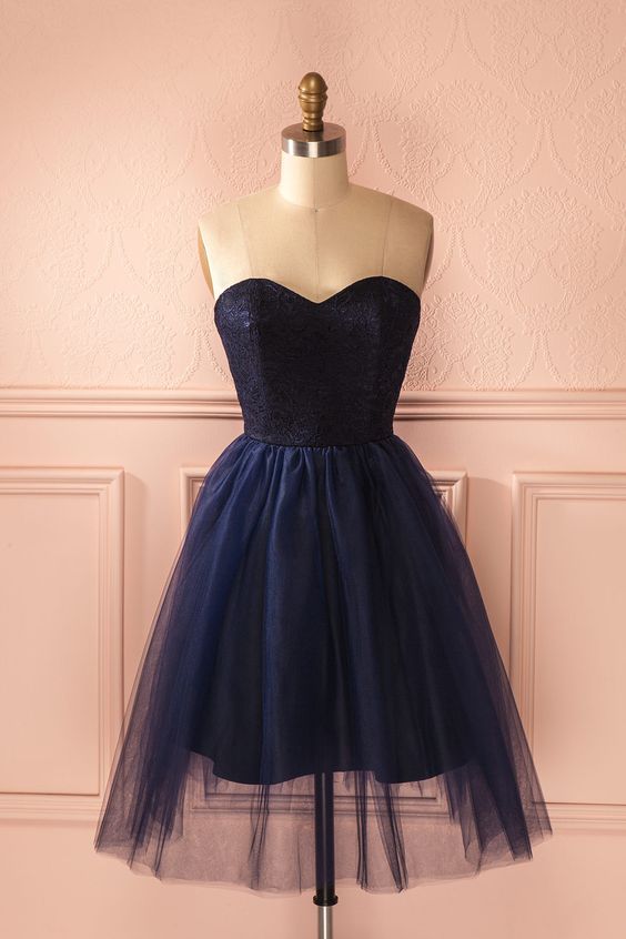 1950s Vintage Prom Dress, Navy Blue Prom Gowns, Mini Short Homecoming Dress