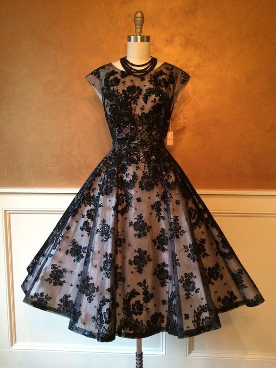 1950s Vintage Prom Dress, Lace Prom Gowns, Mini Short Homecoming Dress