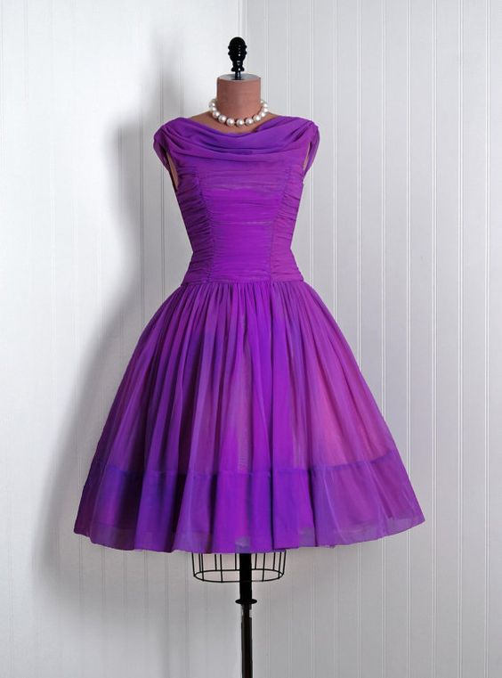 1950S Vintage Prom Dress, Purple Prom Gowns, Mini Short Homecoming Dress