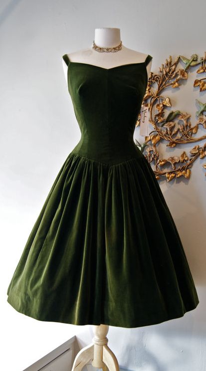 1950s Vintage Prom Dress, Dark Green Velvet Prom Dress, Mini Short ...