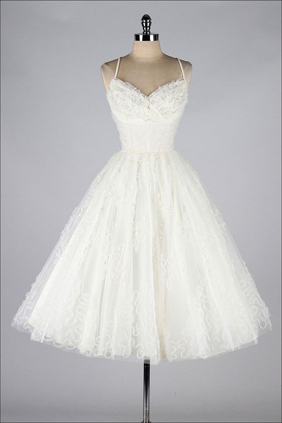 1950s Vintage Prom Dress, White Prom Gowns, Lace Homecoming Dress