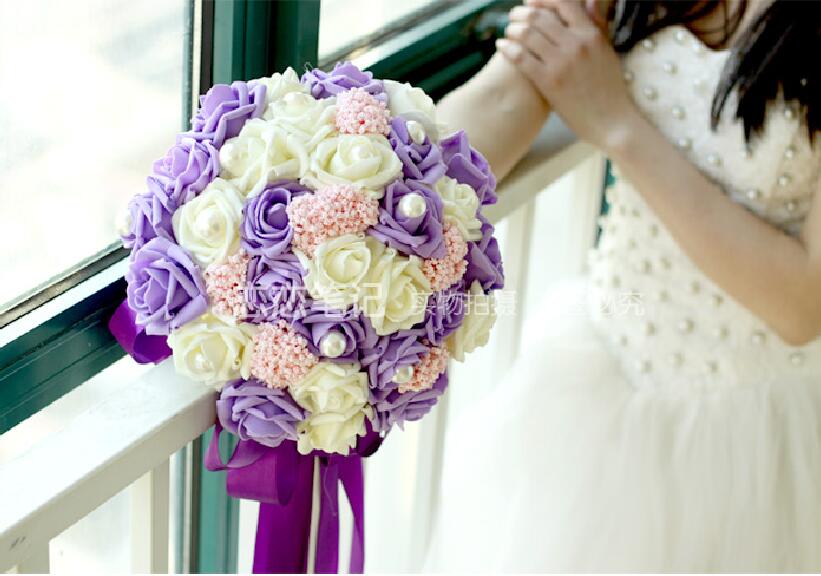 New Arrival Wedding Bouquet Handmade Flowers Purple and Ivory Bridal Bouquet Wedding bouquets