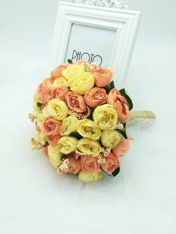 Wedding Bouquet Handmade Flowers Yellow And Pink Bridal Bouquet Wedding Bouquets
