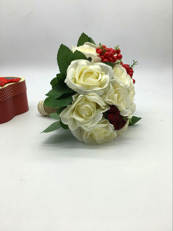 Wedding Bouquet Handmade Flowers Ivory With Red Cherry Red Bridal Bouquet Wedding Bouquets