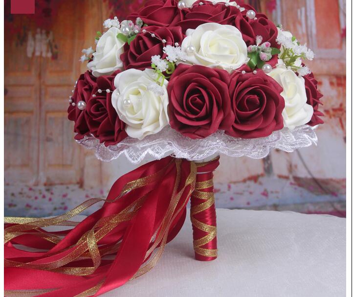 New Arrival Wedding Bouquet Handmade Flowers Burgundy Red Wine Rose Bridal Bouquet Wedding bouquets