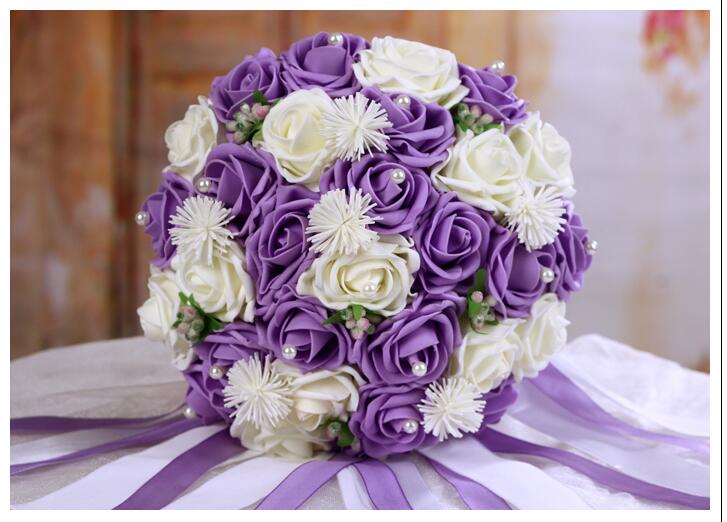 Wedding Bouquet Handmade Flowers Purple And Ivory Rose Bridal Bouquet Wedding Bouquets
