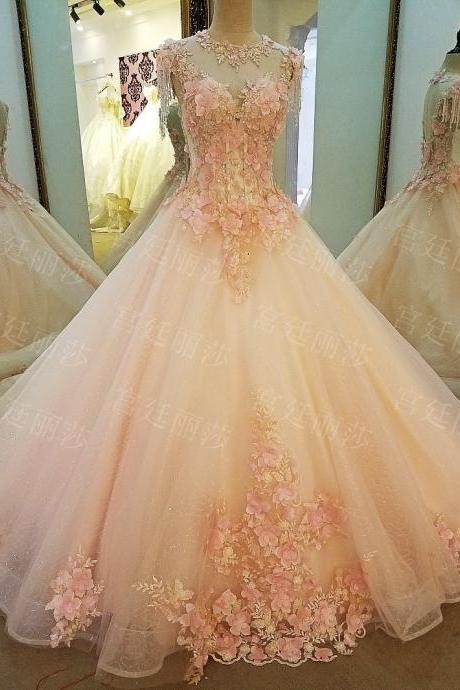  Luxury Colorful Ball Gown Tulle Wedding Dresses Beading Crystals Handmade Flowers Lace Up Bridal Gowns