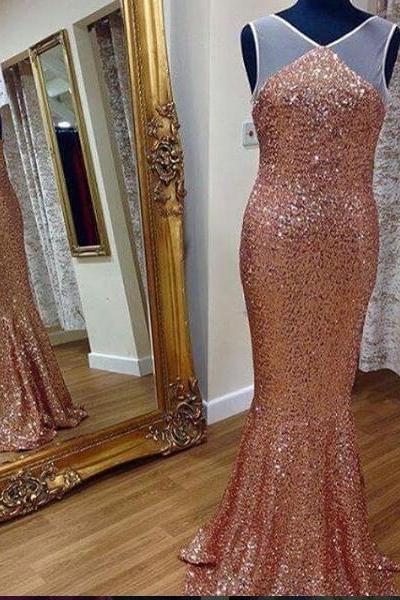 Luxury Bling Sparkle Prom Dress, Crisscross Neck Prom Dress, Rose Golden Prom Dress, Sequins Lace Long Prom Dress, Sexy Party Dress
