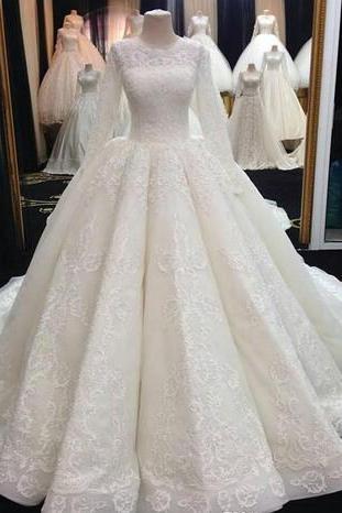 2018 Middle East Muslim Wedding Dresses Long Sleeves Applique Lace Wedding Gowns Custom Made Ball Gown Bridal Dress Plus Size