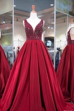 Burgundy Ball Gowns Prom Dresses for Pageant Women Wear 2018 Sexy V Neck Real Photos Special Occasion Formal Party Gowns with Stones