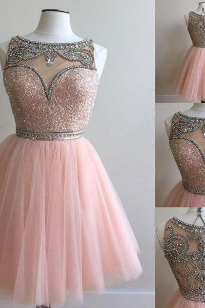  Pink short prom dress, sequin pink homecoming dress, cocktail dress