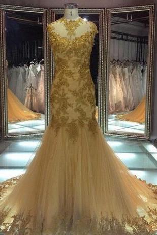 Prom Dresses High Neck Evening Dresses Backless Formal Gowns with Cap Sleeves Gold Mermaid Mother of the Bride Dresses Evening Wear