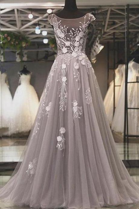 2018 Chic A Line Prom Dress Silver Cheap Long Prom Dress