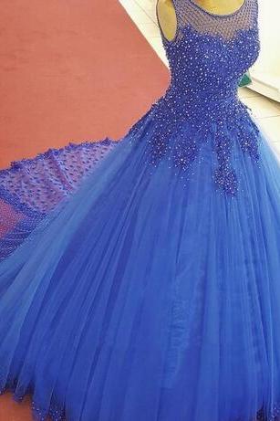 Real Picture Blue Quinceanera Dress Jewel Lace Applique Pearls Ball Gown Sweep Train Sweet 16 Dresses Formal Evening Wear Prom Pageant Gown