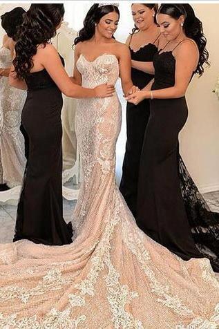Gorgeous Champagne Lace Appliques Mermaid Wedding Dresses Vestido de Noiva Sweetheart Backless Bridal Gowns Court Train wedding gown