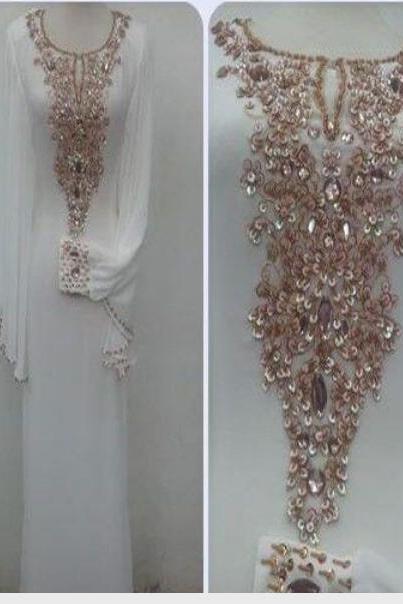 Dubai Kaftans abaya jalabiya Ladies Maxi Dress Evening Gowns with Long Sleeves Beaded Crystal Fancy Wedding Party Prom Dresses