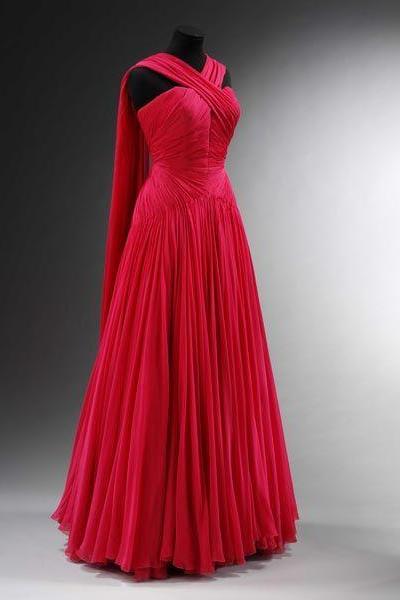 1950S Vintage Prom Dresses, Chiffon Evening Dresses, Pleat Party Dresses, Long Formal Dresses