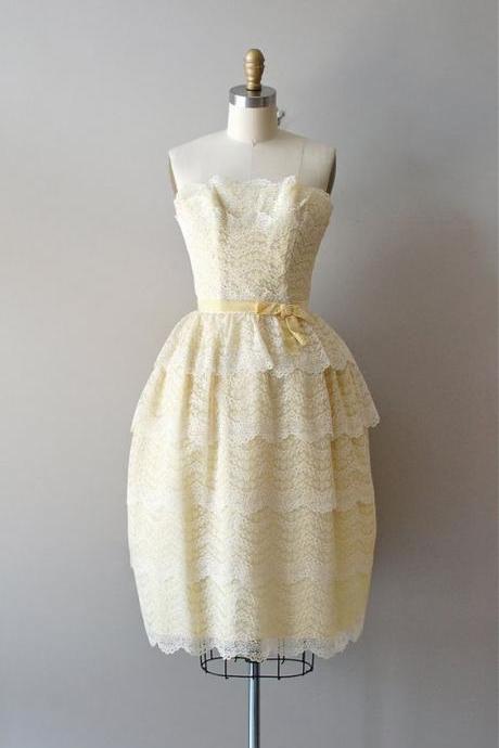 1950S Vintage Ball Gown Homecoming Dresses Strapless Light Yellow Mini Short Cocktail Dress Party Gowns Prom Dress