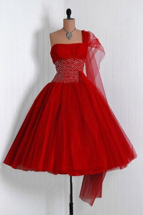 1950S Vintage Ball Gown Homecoming Dresses One Shoulder Beading Mini Short Cocktail Dress Party Gowns Prom Dress