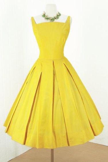 1950S Vintage Ball Gown Homecoming Dresses Strapless Yellow Mini Short Cocktail Dress Party Gowns Prom Dress