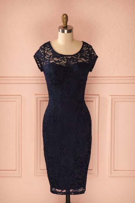 1950s Vintage Prom Dress, Navy Blue Prom Gowns, Mini Short Homecoming Dress