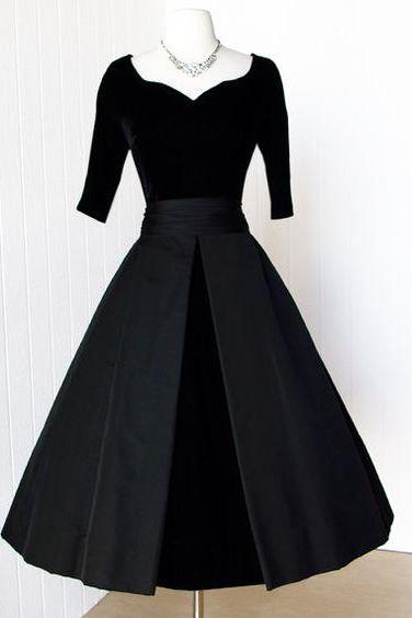 1950S Vintage Prom Dress, Black Velvet Prom Gowns, Homecoming Dress