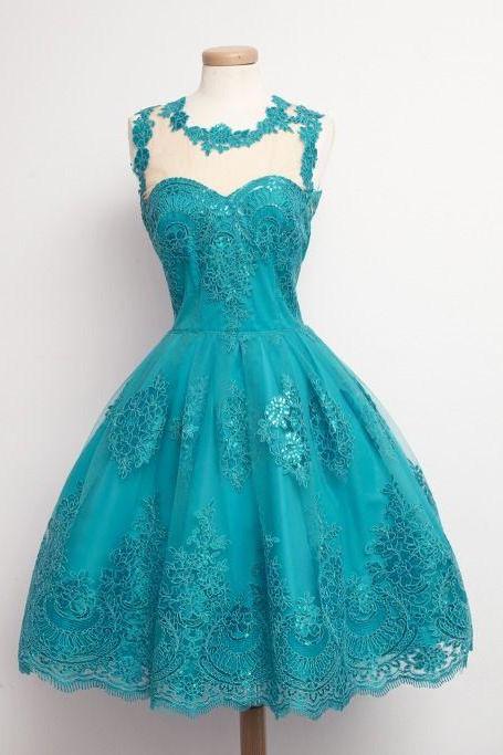 1950S Vintage Prom Dress, Green Prom Gowns, Mini Short Homecoming Dress, Lace Homecoming gown