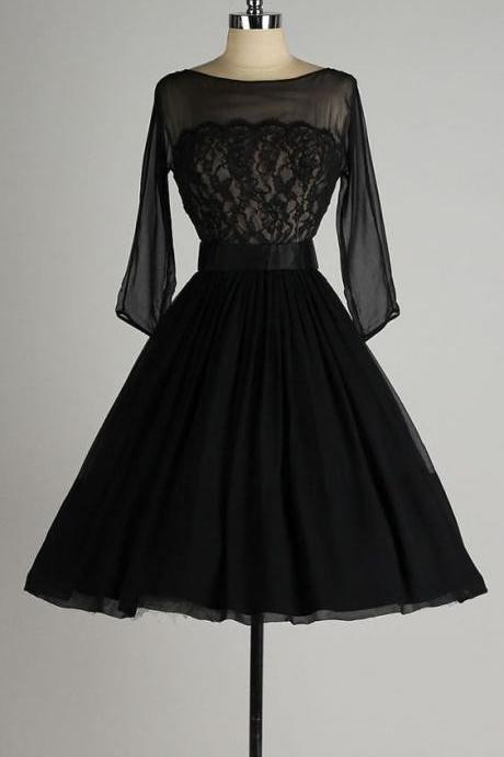 1950S Vintage Prom Dress, Black Prom Dress, Lace Homecoming Dress, Mini Short Homecoming Gowns
