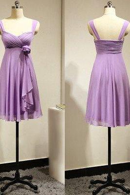 Custom Made Purple Chiffon Knee-Length Formal Dress, Evening Dress, Bridesmaid Dresses, Weddings, Prom Dresses, Graduation Dresses