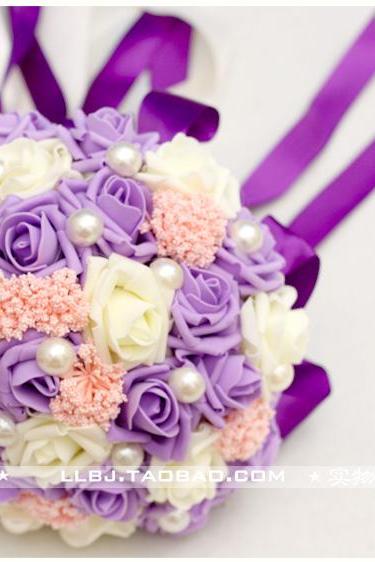 New Arrival Wedding Bouquet Handmade Flowers Purple and Ivory Bridal Bouquet Wedding bouquets