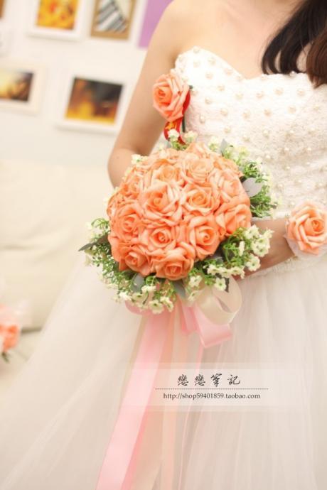 Arrival Wedding Bouquet Handmade Flowers Orange Bridal Bouquet Wedding Bouquets