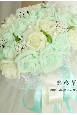 New Arrival Wedding Bouquet Handmade Flowers Mint and Ivory Bridal Bouquet Wedding bouquets